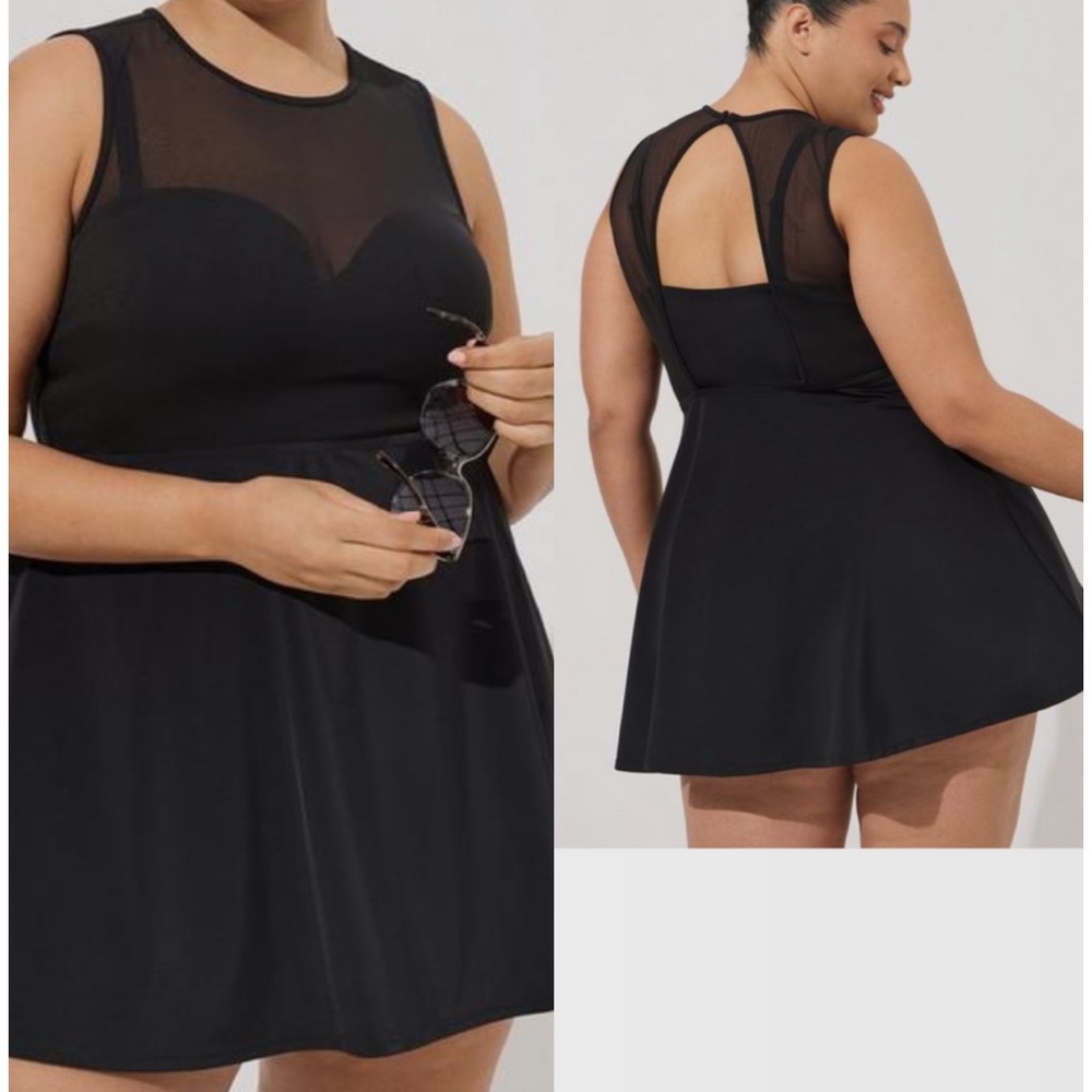 Underwire Long Mesh Overlay Swim Dress With No Brief
